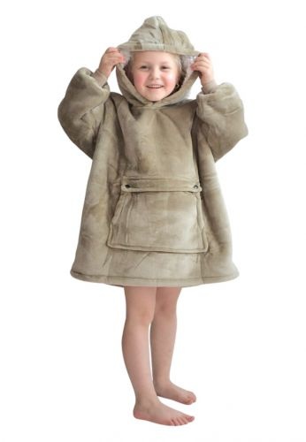 Luxe snuggie deken kind met capuchon - beige