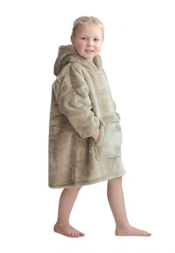 Luxe snuggie deken kind met capuchon - beige