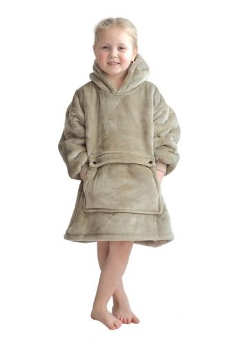 Luxe snuggie deken kind met capuchon - beige