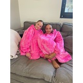 Fleece deken met mouwen & capuchon - kind - roze