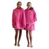 Fleece deken met mouwen & capuchon - kind - roze