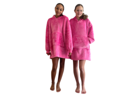 Fleece deken met mouwen & capuchon - kind - roze
