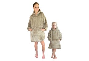 Fleece deken met mouwen & capuchon - kind - beige