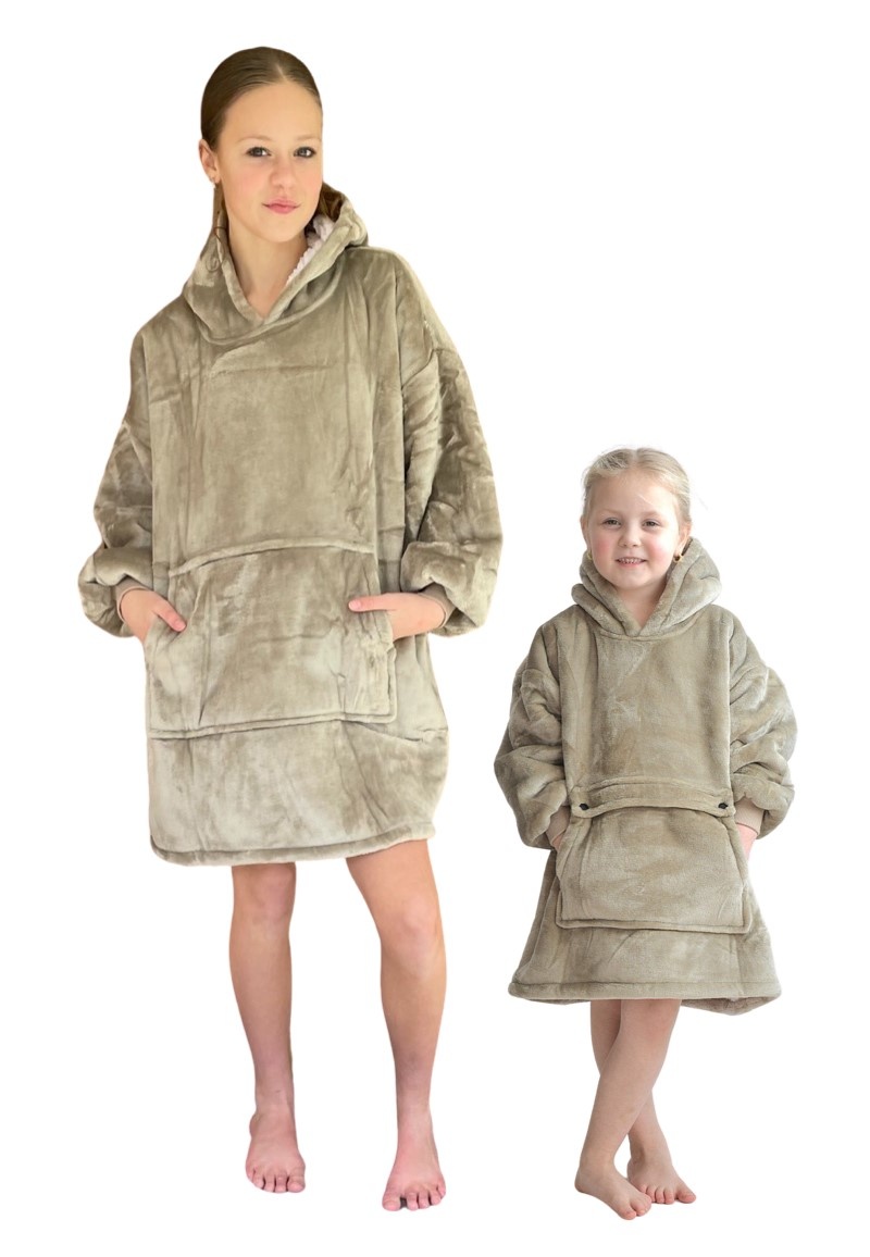 Luxe snuggie deken kind met capuchon - beige