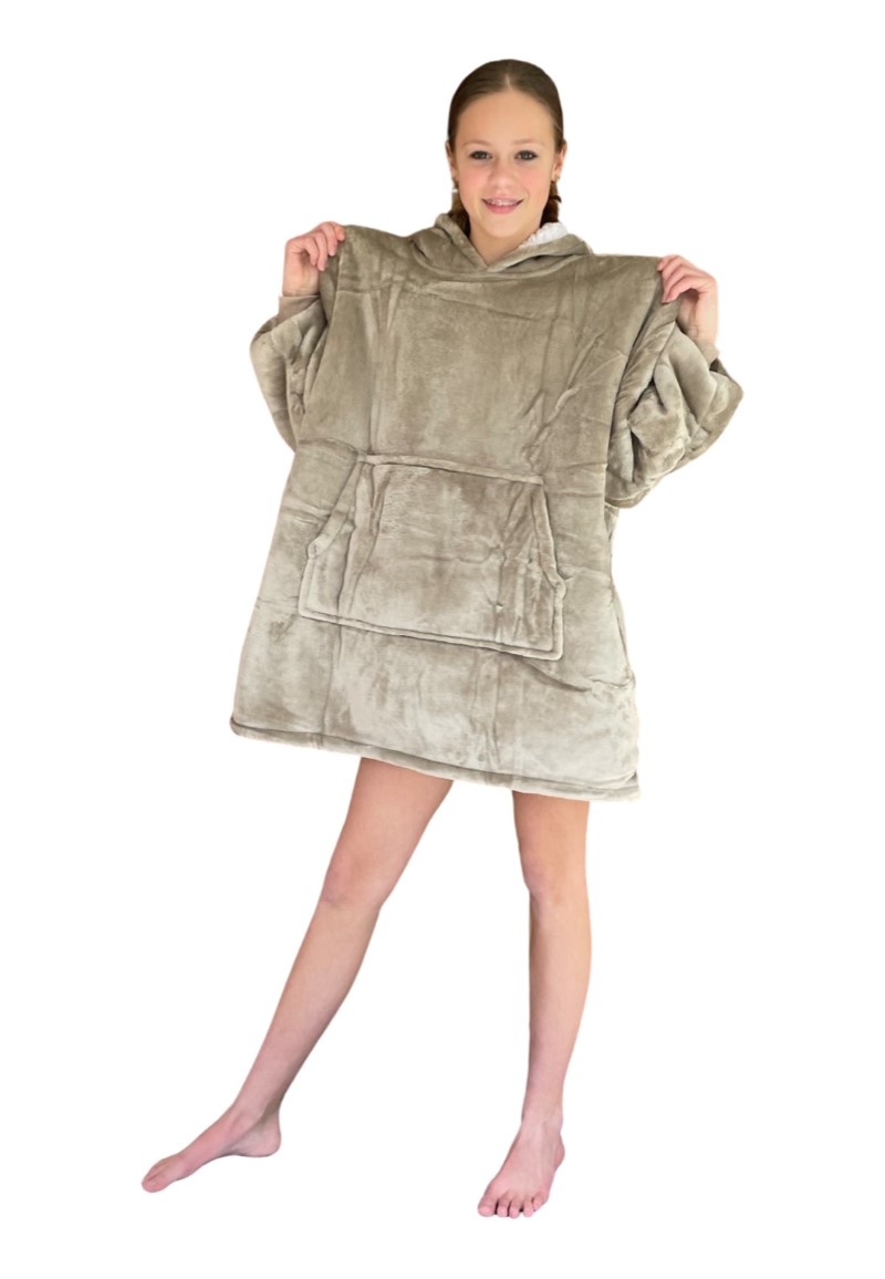 Luxe snuggie deken kind met capuchon - beige