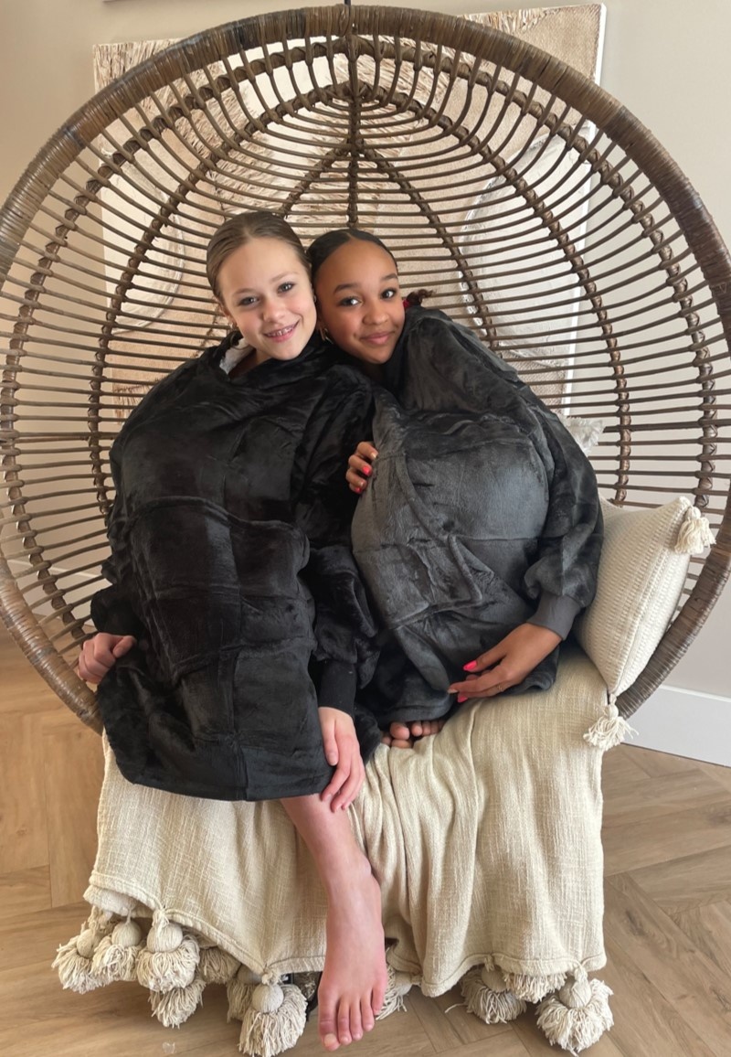 Luxe snuggie deken kind met capuchon - donkergrijs