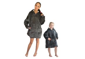 Fleece deken met mouwen & capuchon - kind - donkergrijs