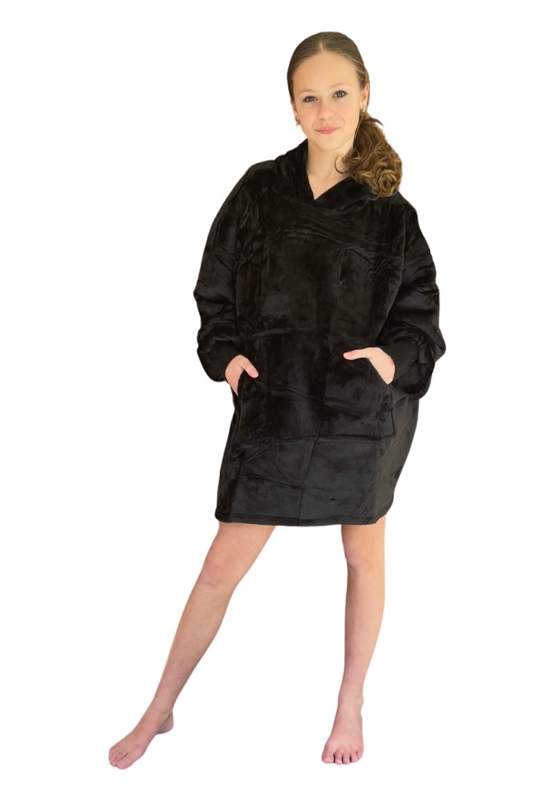 Luxe snuggie deken kind met capuchon - zwart