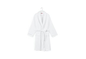 Luxe badjas velours met piping - wit