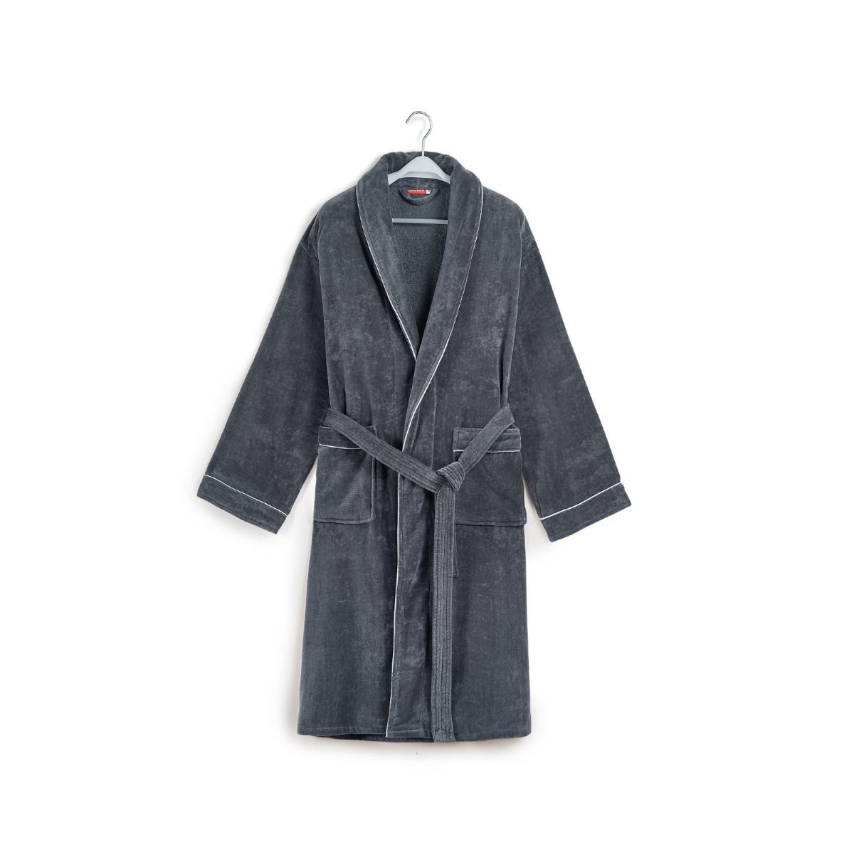 Luxe badjas velours met piping - grijs afbeelding