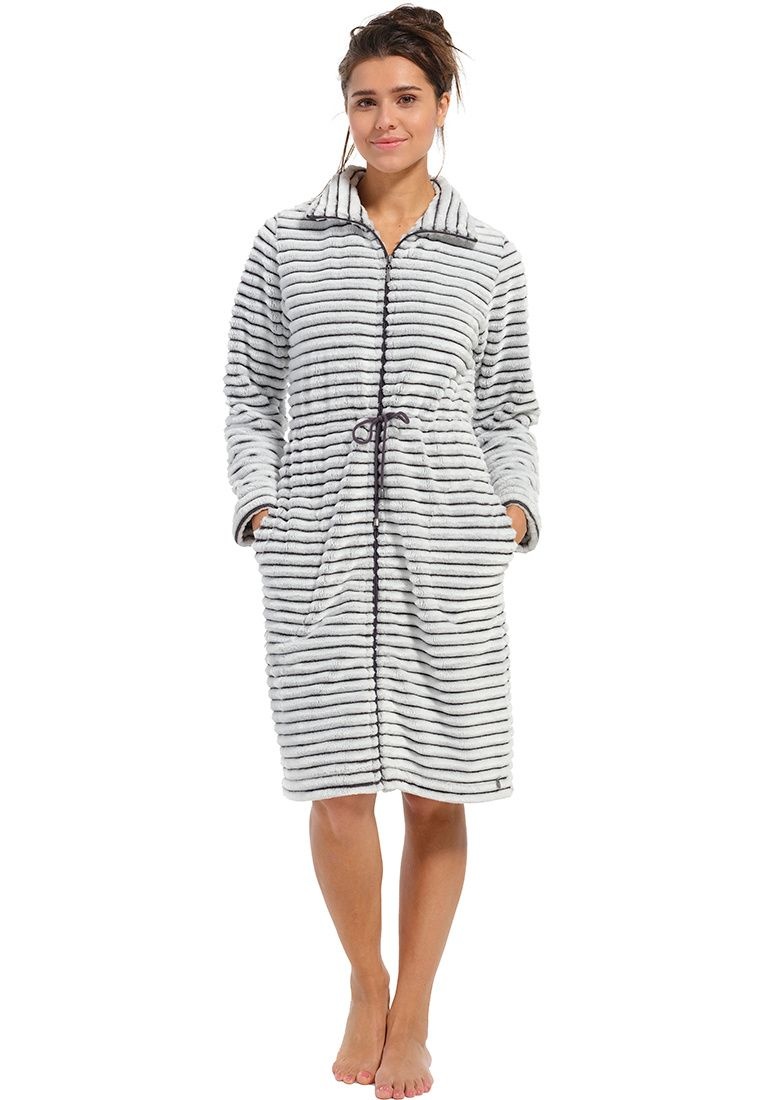 Rits damesbadjas met streepmotief - fleece afbeelding