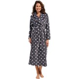 Extra lange grijze damesbadjas witte stippen - fleece