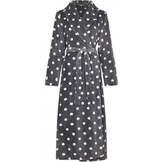 Extra lange grijze damesbadjas witte stippen - fleece