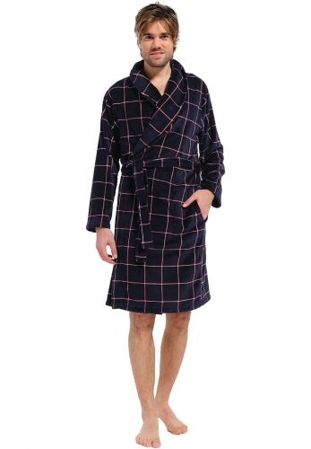 Fleece herenbadjas ruitpatroon - blauw afbeelding