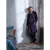 Fleece herenbadjas ruitpatroon - blauw