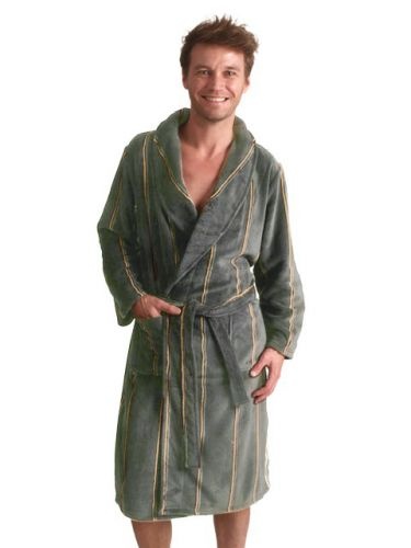 Groene herenbadjas streep - fleece afbeelding