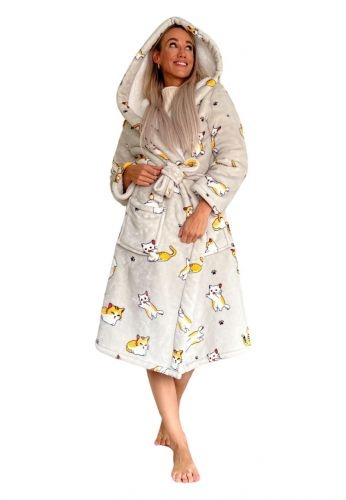 Katten damesbadjas met luxe voering - fleece afbeelding