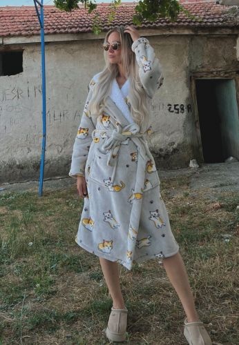 Katten damesbadjas met luxe voering - fleece