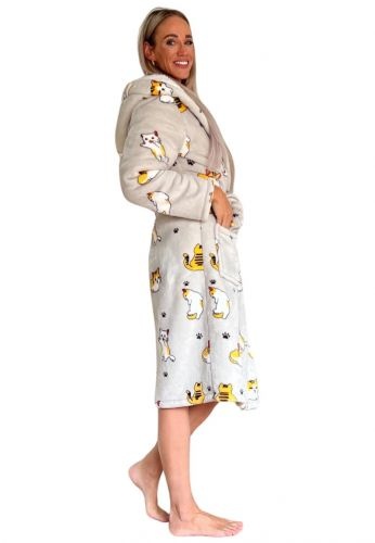 Katten damesbadjas met luxe voering - fleece