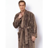 Taupe heren kimono fleece met relief patroon - ext
