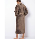 Taupe heren kimono fleece met relief patroon - ext