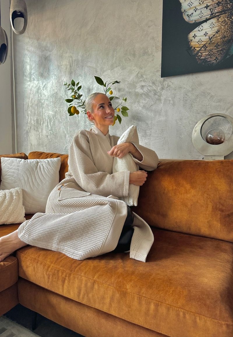 Beige katoenen kimono badjas van Badrock – unisex model