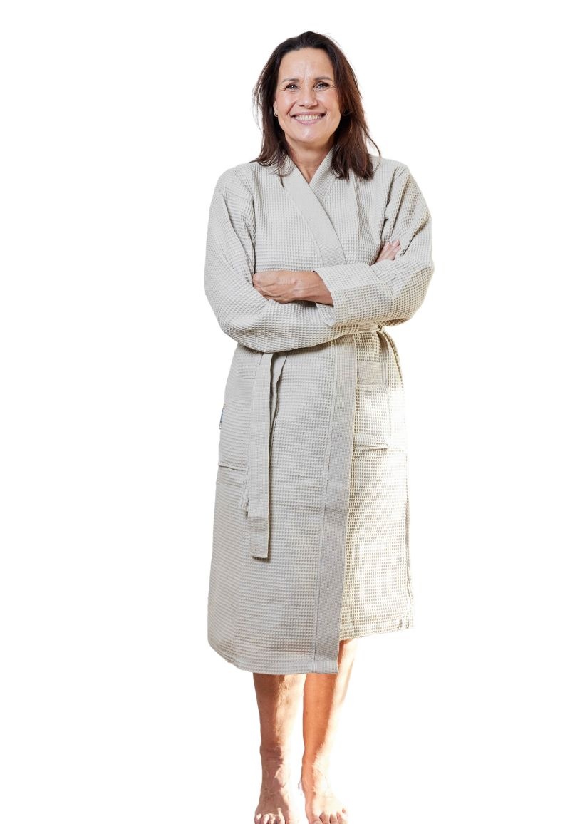 badjas unisex beige katoen kimono afbeelding