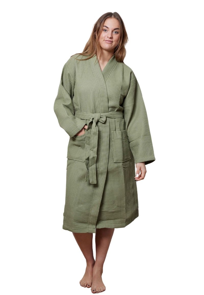 Olijfgroene katoenen kimono badjas van Badrock – unisex model