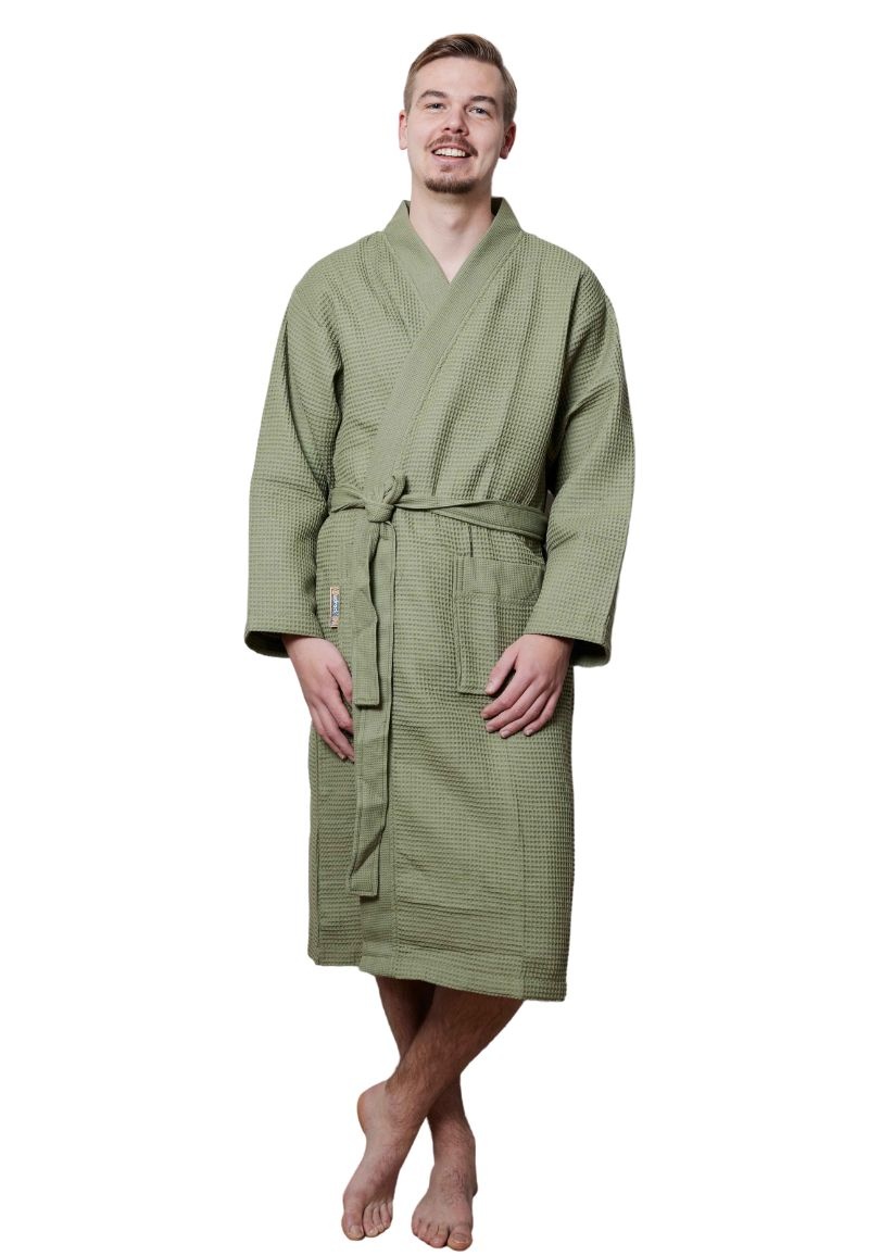 Olijfgroene katoenen kimono badjas van Badrock – unisex model