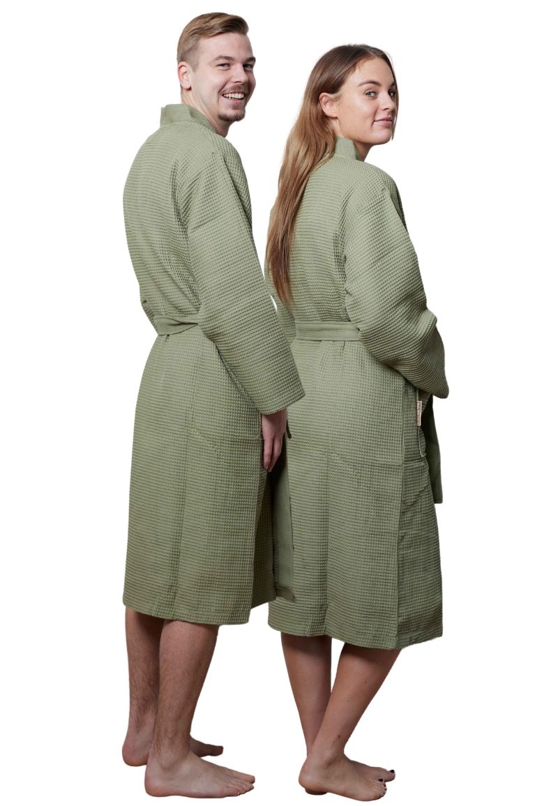 badjas unisex olijfgroen katoen kimono afbeelding