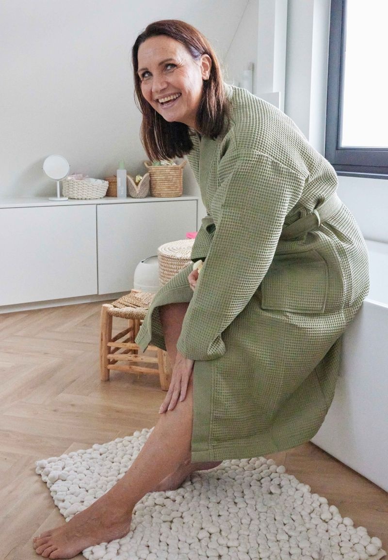 Olijfgroene katoenen kimono badjas van Badrock – unisex model