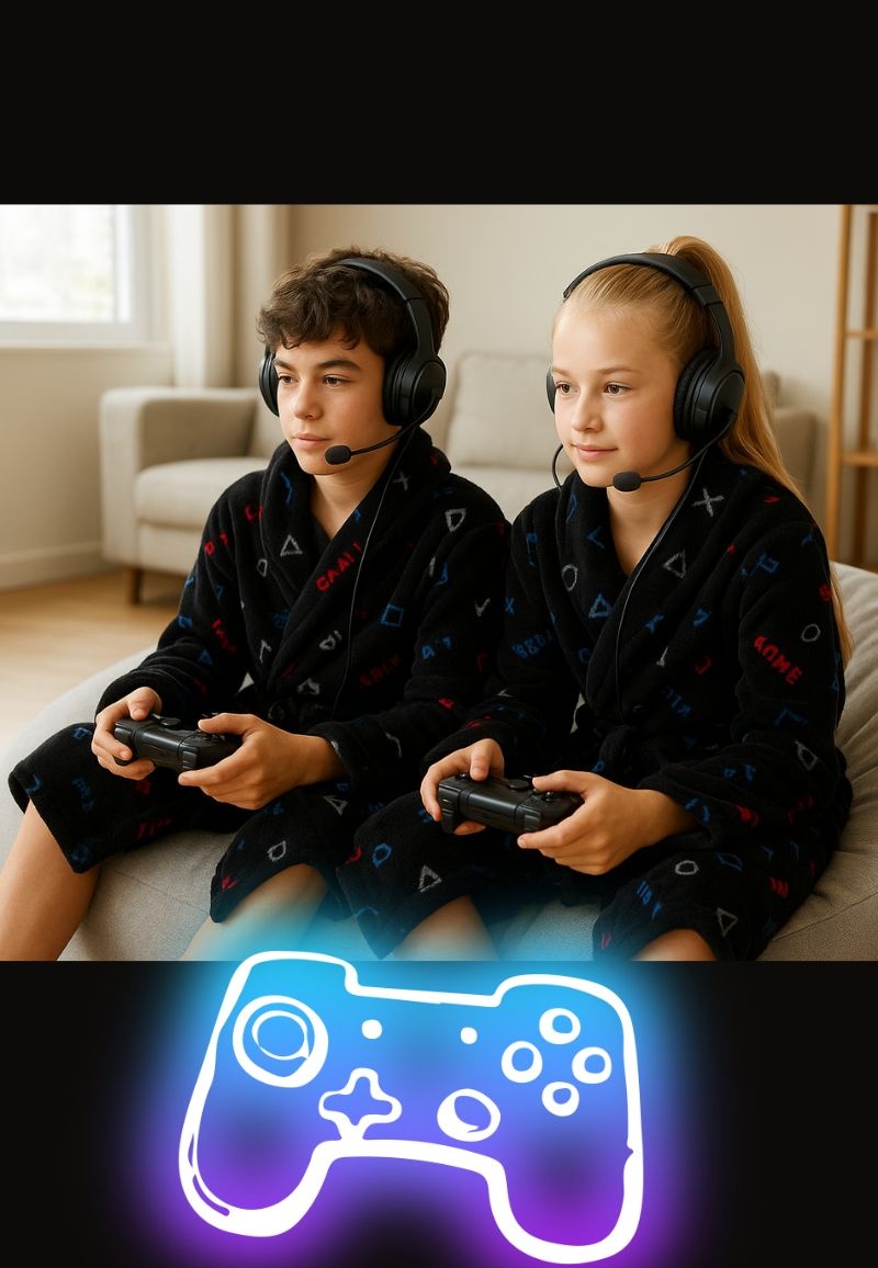 Zwarte kinderbadjas game - fleece