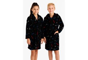 Zwarte kinderbadjas game - fleece