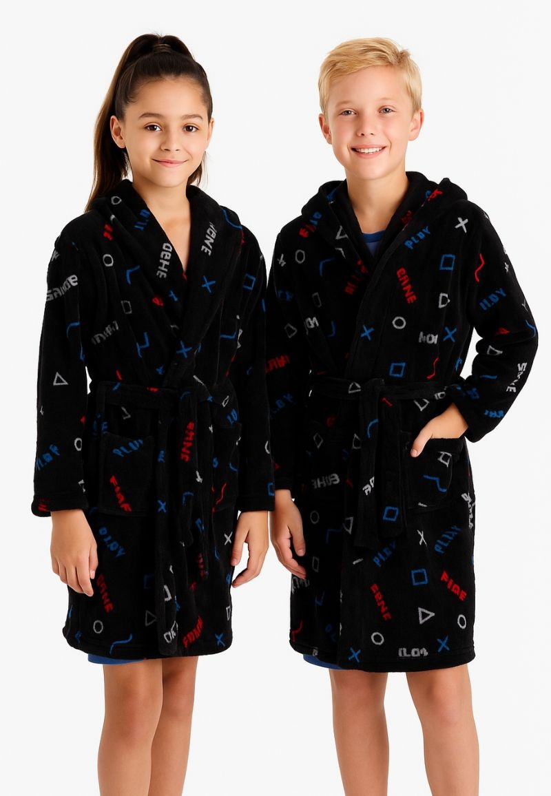 Zwarte kinderbadjas game - fleece afbeelding