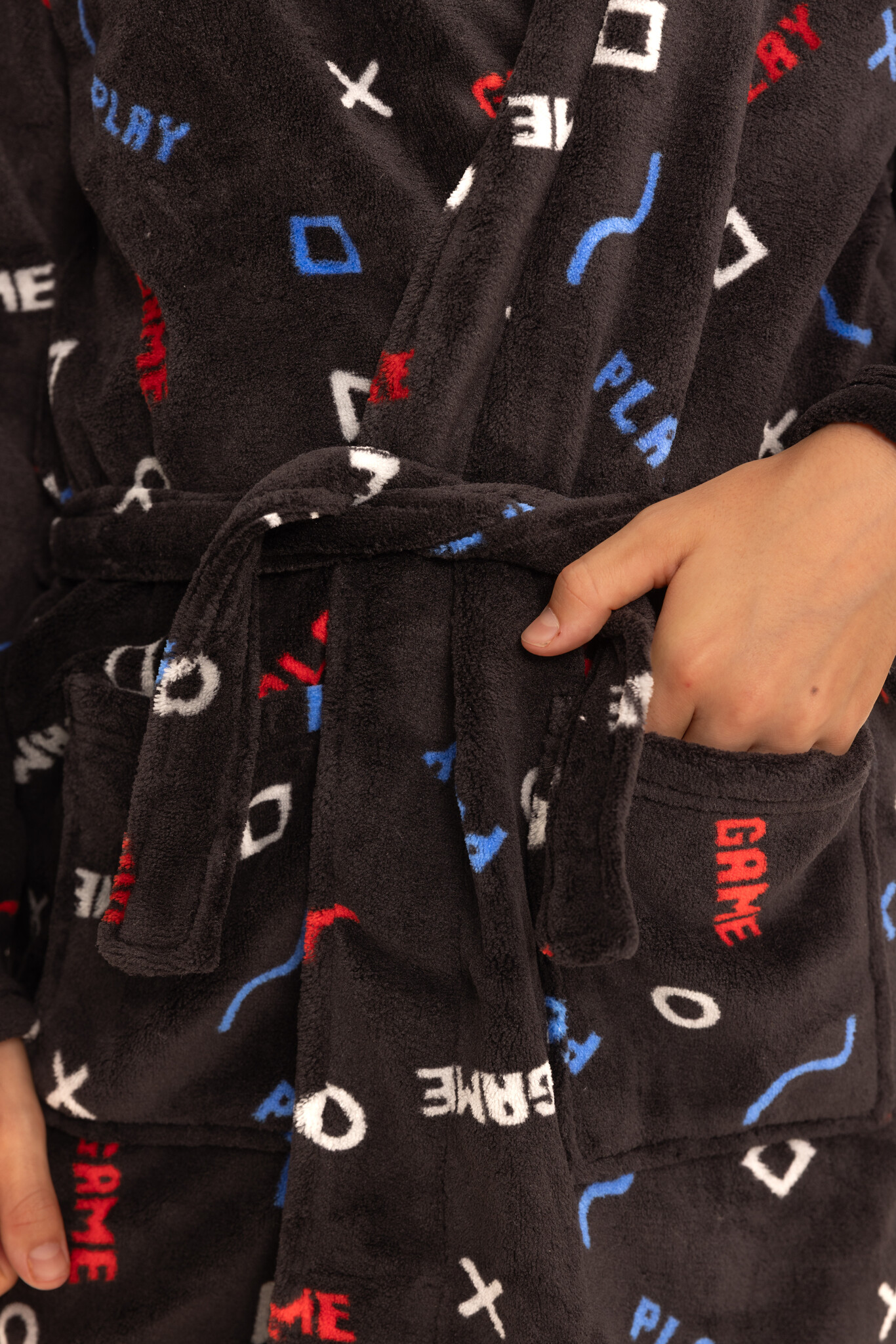 Zwarte kinderbadjas game - fleece