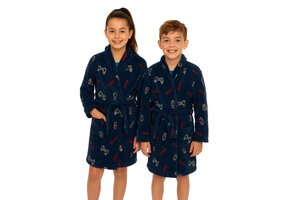 Blauwe kinderbadjas game console - fleece