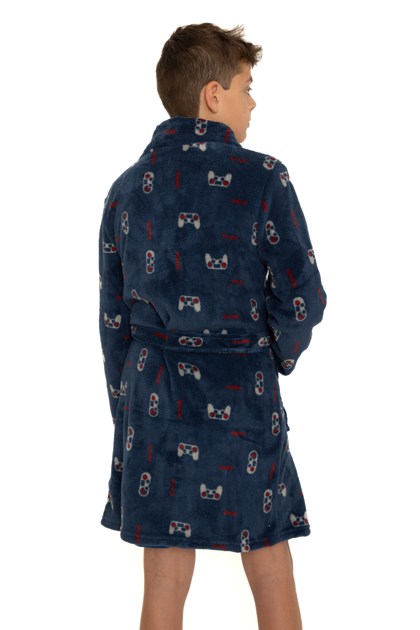 Blauwe kinderbadjas game console - fleece