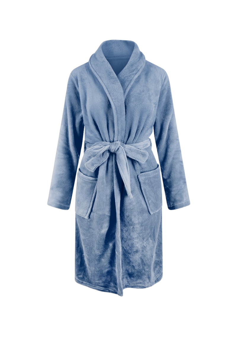 Denimblauwe fleece badjas kopen – stoer, warm & comfortabel unisex