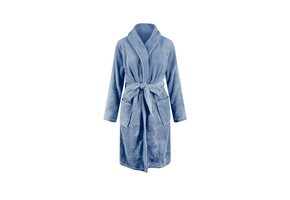 Denimblauwe unisex fleecebadjas met naam borduren