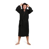 Unisex Badrock badjas zwart met capuchon – badstof sauna badjas