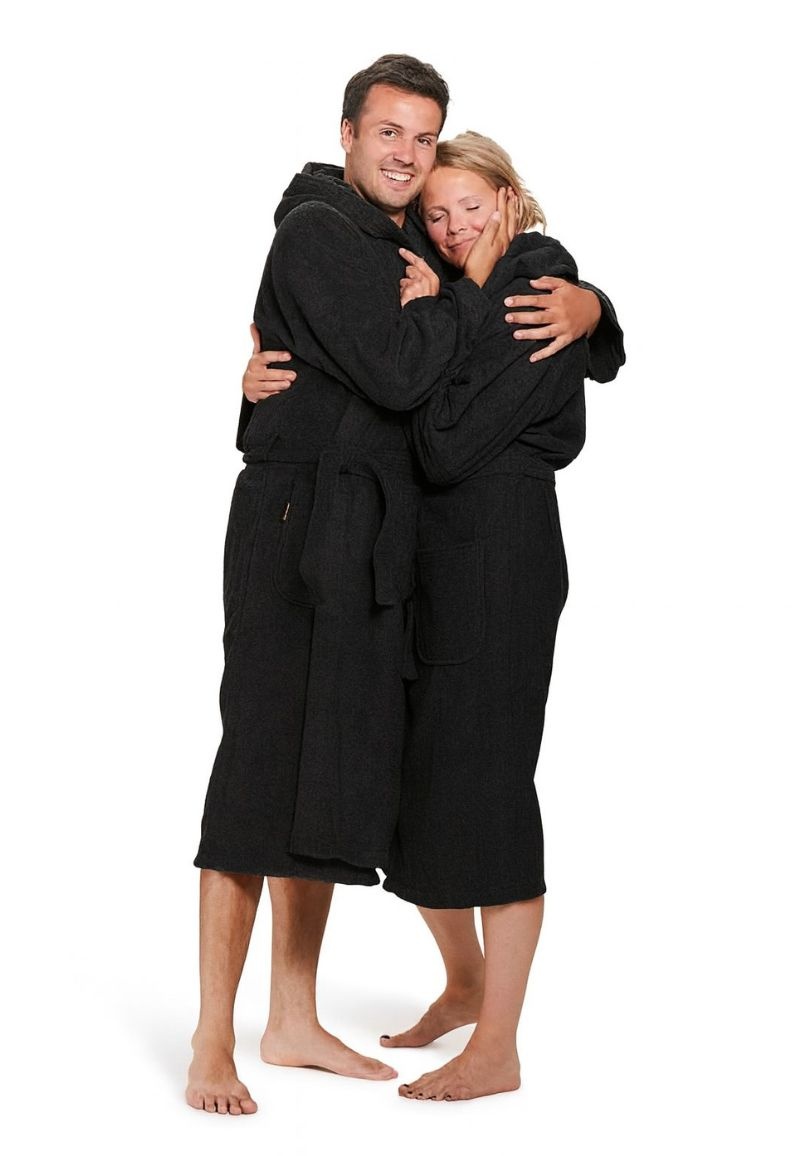 Unisex Badrock badjas zwart met capuchon – badstof sauna badjas