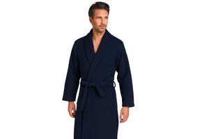 Zachte microvezel herenbadjas blauw - ruitrelief