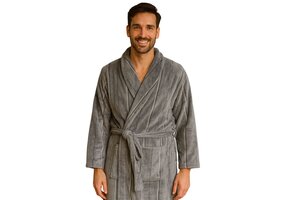 Zachte fleece herenbadjas grijs - streepmotief