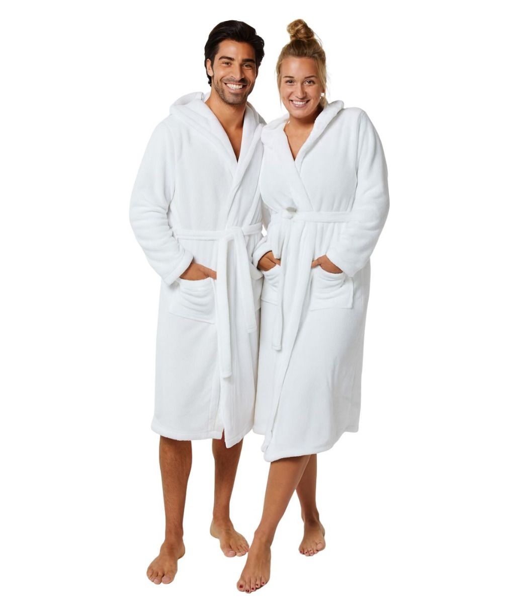 Witte badjas unisex met capuchon - fleece