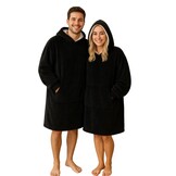 Luxe fleece deken met capuchon - zwart