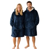 Luxe fleece deken met capuchon - marine