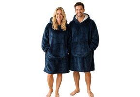 Luxe fleece deken met capuchon - marine