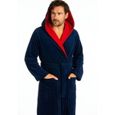 badjas heren marineblauw-rood katoen met capuchon
