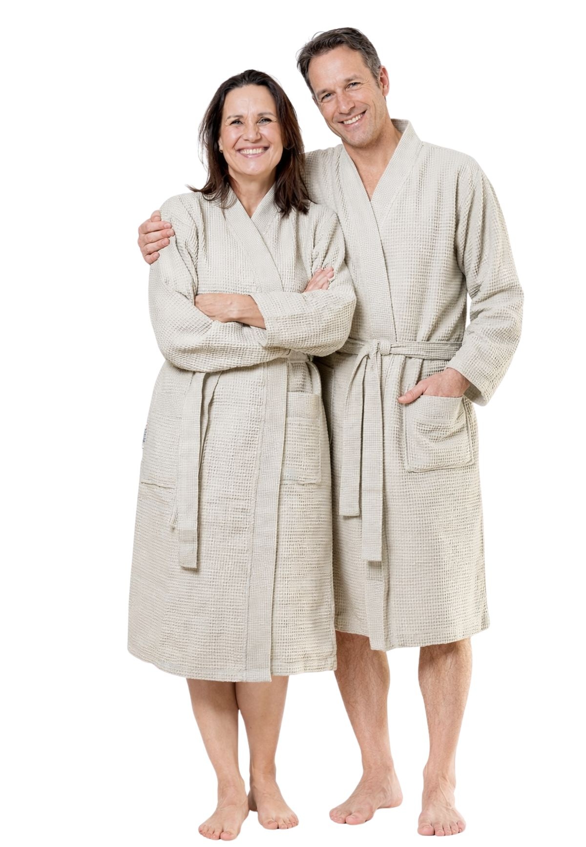 badjas unisex beige katoen kimono