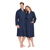 Donkerblauwe lichtgewicht saunabadjas met naam borduren - wafel katoen